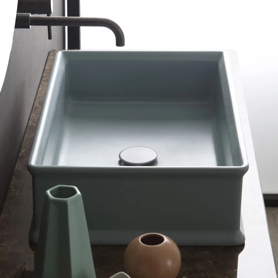 Lavabo sobre encimera rectangular de cerámica mate Made in Italy - Debora viadurini
