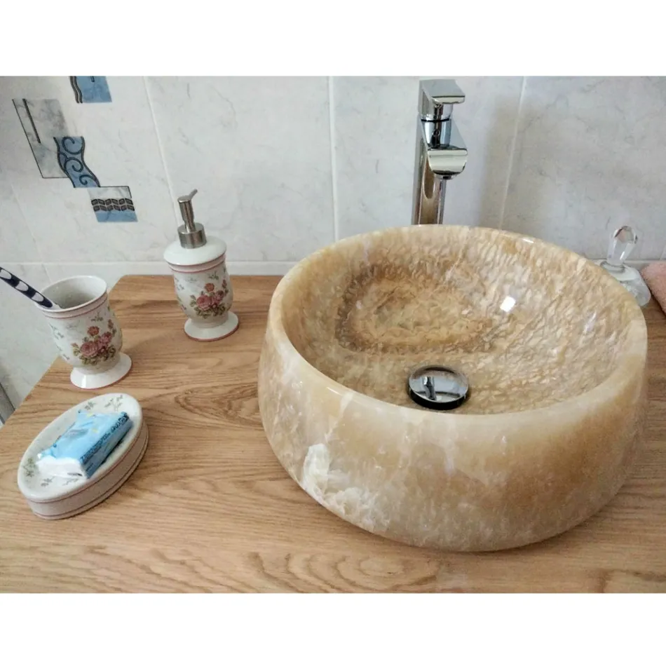 Lavabo sobre encimera redondo en puro Onyx Unique Design - Ramiro viadurini