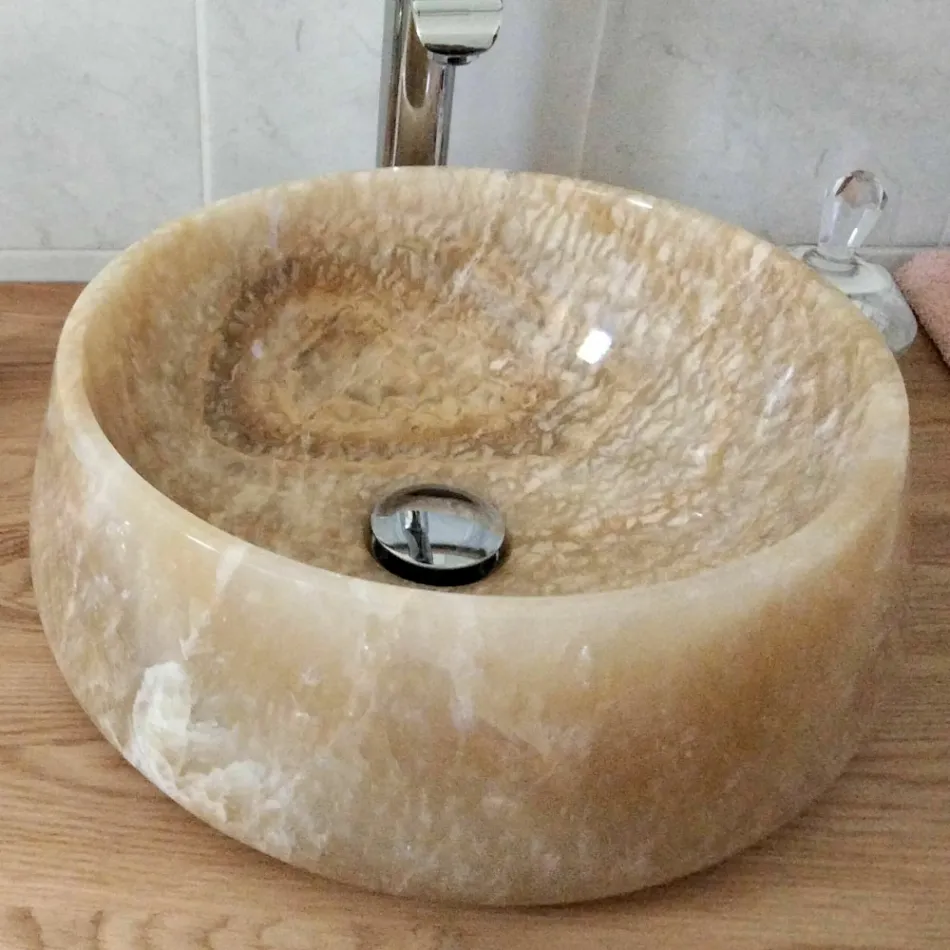 Lavabo sobre encimera redondo en puro Onyx Unique Design - Ramiro viadurini