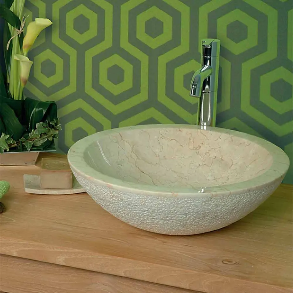 Encimera redondo Apoyo Piedra Beige Natural Fuera Raw Pai viadurini