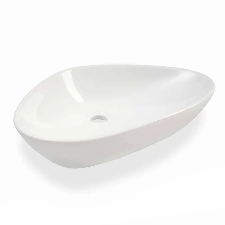 Lavabo sobre encimera en forma de cerámica blanca Made in Italy - Hamburg viadurini