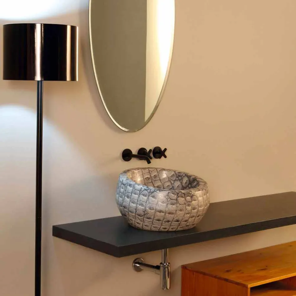 Caiman Lavabo sobre encimera redondo de cerámica realizado en Italia Diseño Elisa viadurini