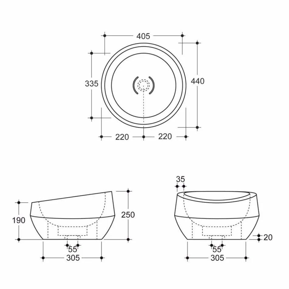 Caiman Lavabo sobre encimera redondo de cerámica realizado en Italia Diseño Elisa viadurini