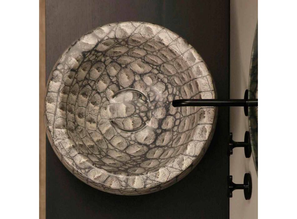 Caiman Lavabo sobre encimera redondo de cerámica realizado en Italia Diseño Elisa viadurini