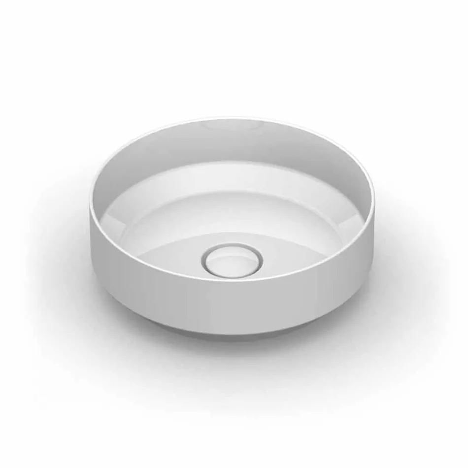 Lavabo sobre encimera de cerámica moderno redondo hecho en Italia, Yoel viadurini