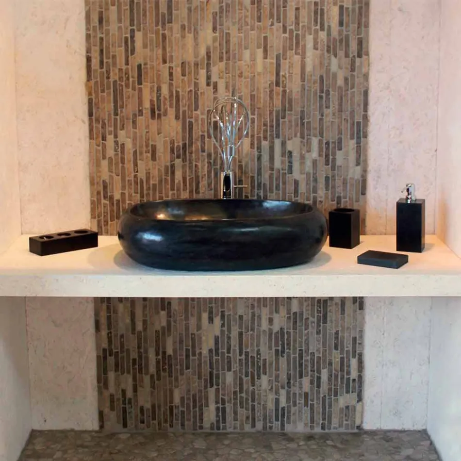 Encimera redondo Apoyo Piedra Natural Negro Waka viadurini