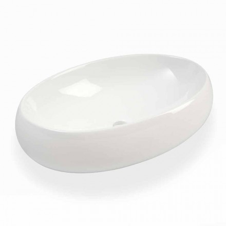 Lavabo sobre encimera ovalado de cerámica blanca Made in Italy - Bergen viadurini