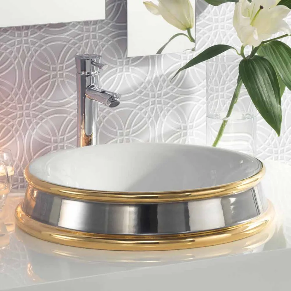 Fregadero de baño de diseño semi-empotrado en arcilla fuego hecho en Italia, Manilo viadurini