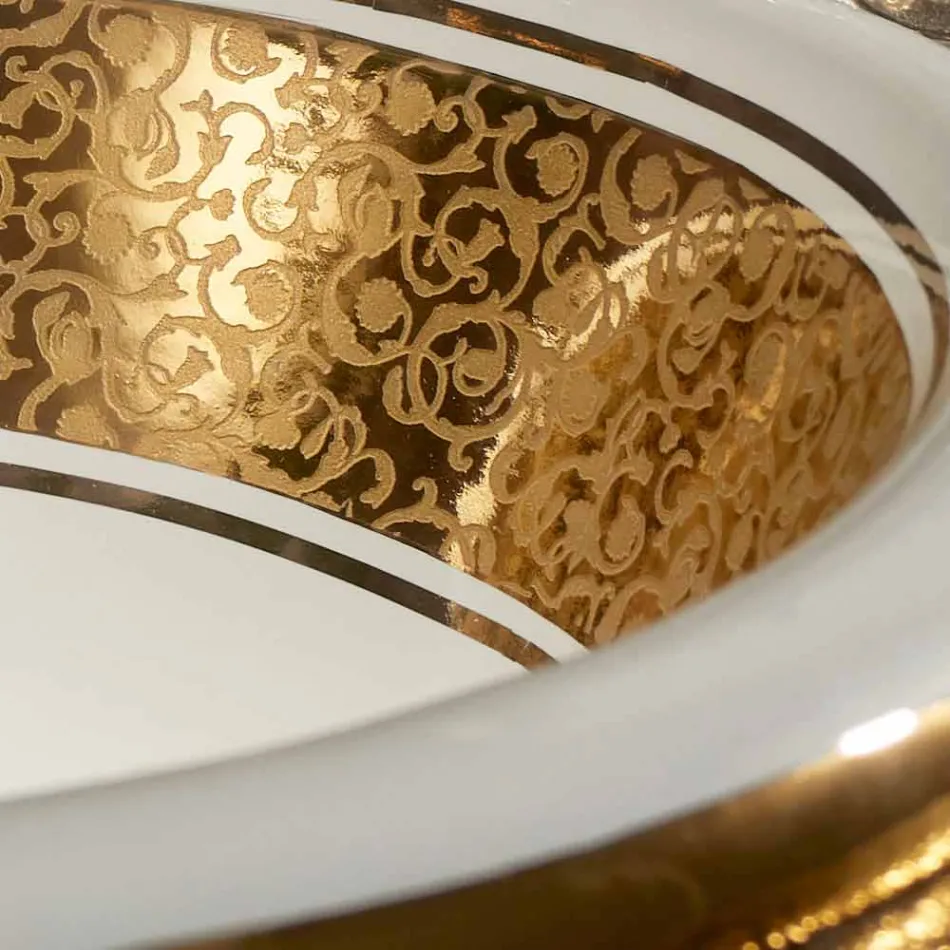 Fregadero redondo empotrado en arcilla fuego y oro hecho en Italia, Otis viadurini