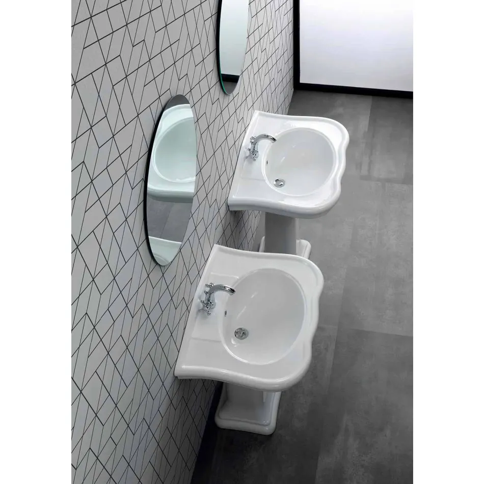 Lavabo de pared o con columna de cerámica L70cm Hecho en Italia Avise viadurini