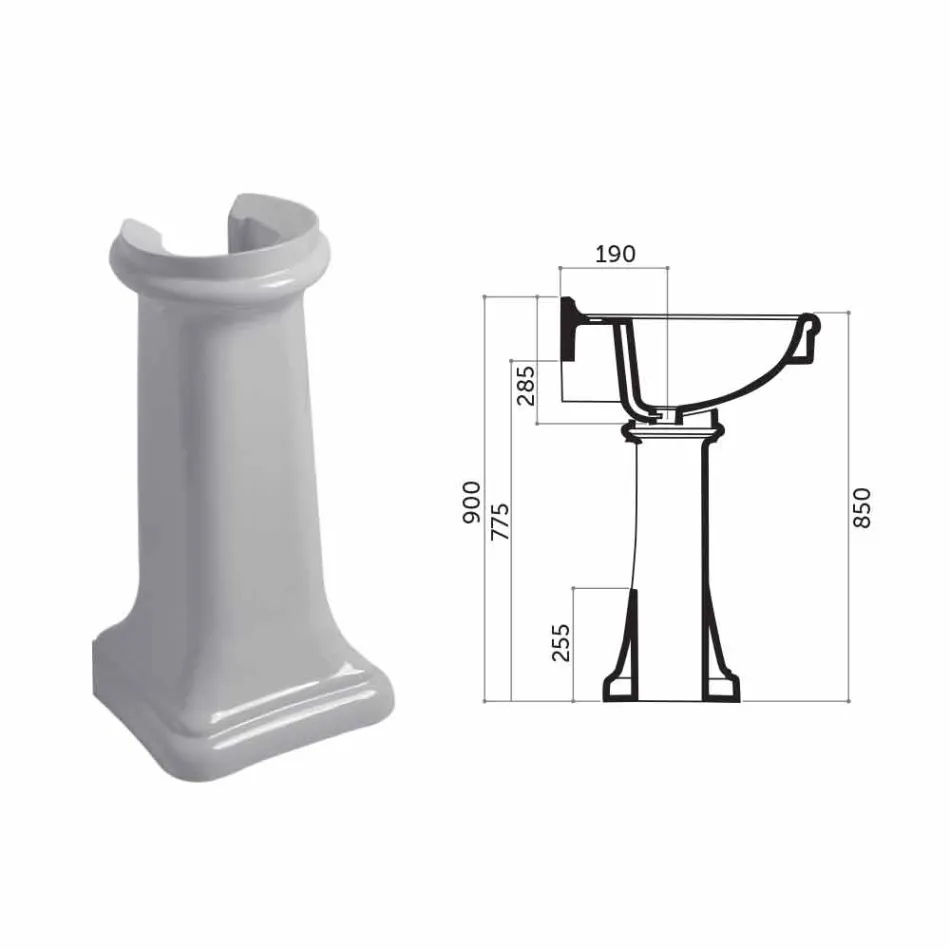 Lavabo de pared o con columna de cerámica L70cm Hecho en Italia Avise viadurini