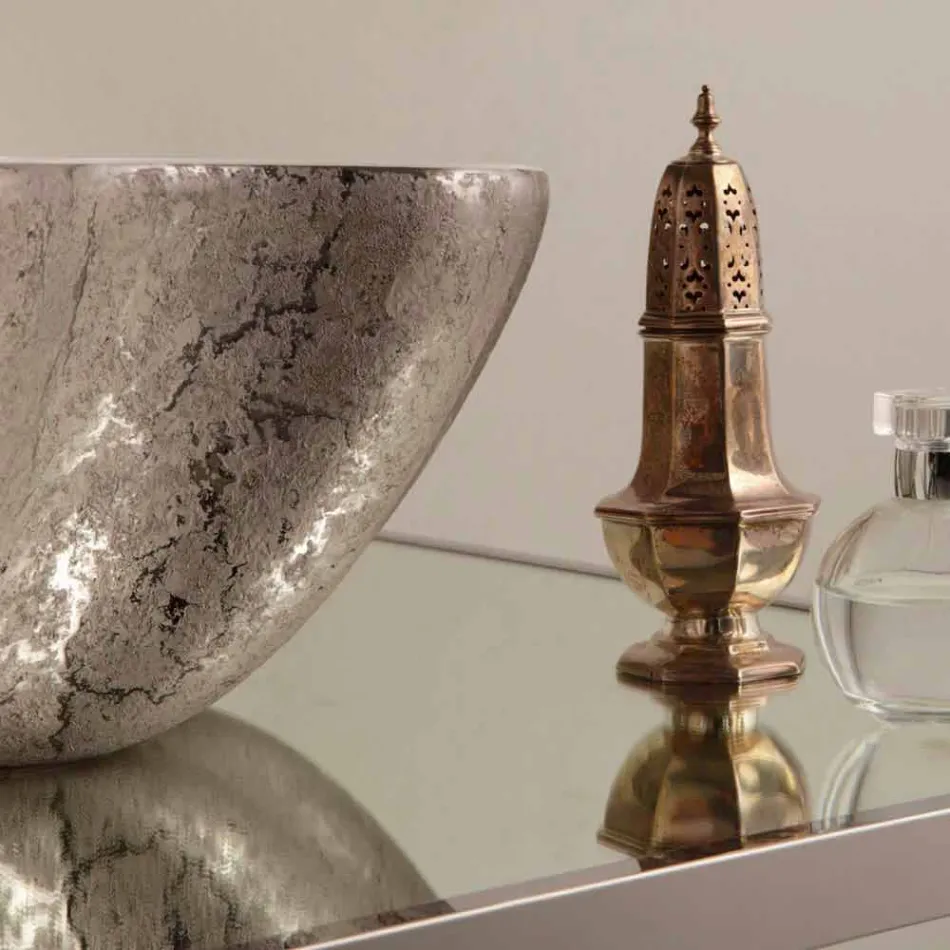 Lavabo sobre encimera de cerámica blanca plateada realizado en Italia Cubo viadurini