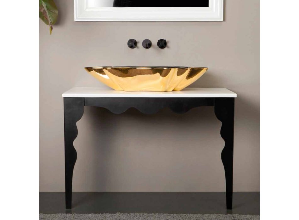 Lavabo de diseño de cerámica negro y dorado fabricado en Italia Rayan viadurini
