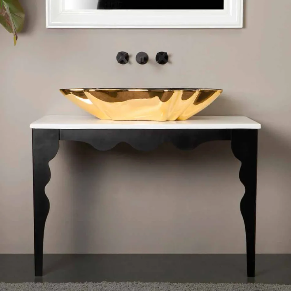 Lavabo de diseño de cerámica negro y dorado fabricado en Italia Rayan viadurini