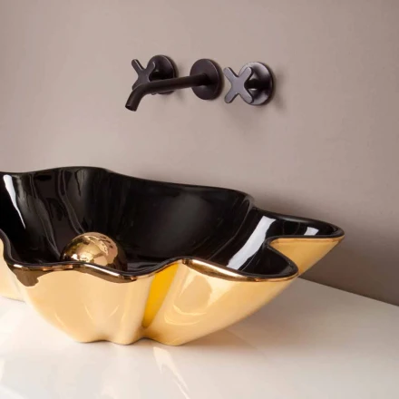 Lavabo de diseño de cerámica negro y dorado fabricado en Italia Rayan viadurini