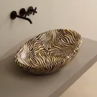 Lavabo sobre encimera de cerámica de diseño con cebra naranja realizado en Italia Brillante viadurini