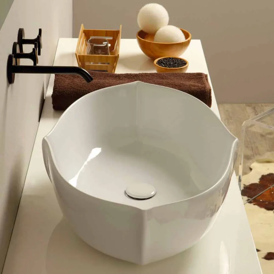 Lavabo sobre encimera de diseño de cerámica blanca realizado en Italia Oscar viadurini