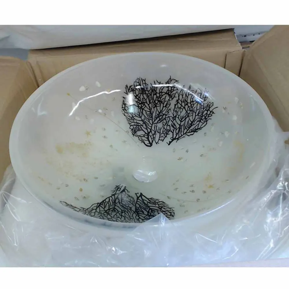 Lavabo sobre encimera de diseño en resina con inserciones de coral - Salvatore viadurini