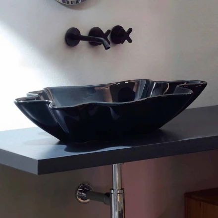 Lavabo de cerámica negro de encimera de diseño moderno fabricado en Italia Rayan viadurini