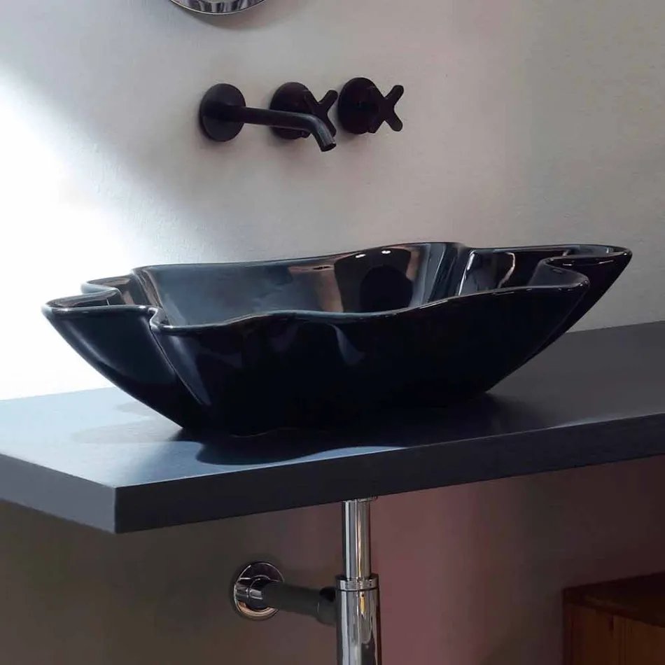 Lavabo de cerámica negro de encimera de diseño moderno fabricado en Italia Rayan viadurini