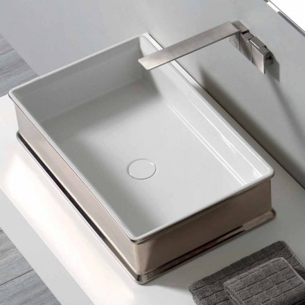 Lavabo sobre encimera de cerámica de diseño moderno hecho en Italia Debora viadurini