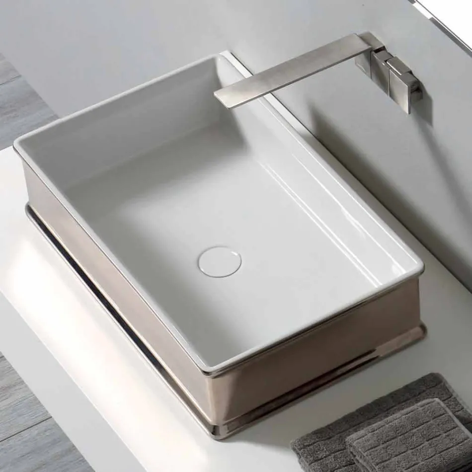 Lavabo sobre encimera de cerámica de diseño moderno hecho en Italia Debora viadurini