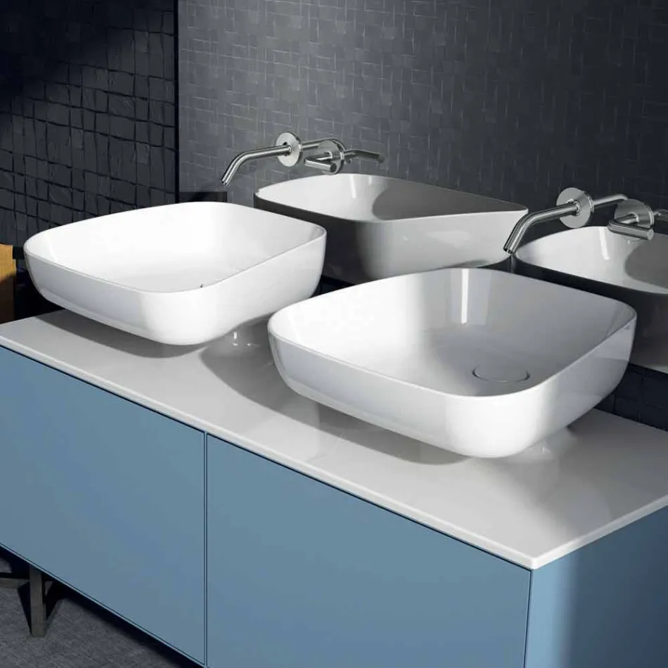 Lavabo doble de cerámica moderno de pared hecho en Italia, Reale viadurini