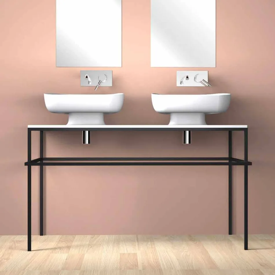 Lavabo doble de cerámica moderno de pared hecho en Italia, Reale viadurini