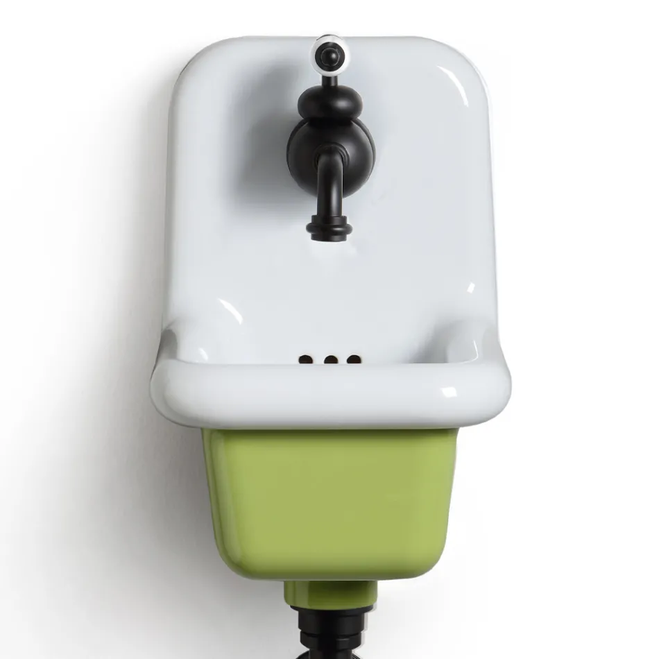 Lavabo de baño independiente en cerámica blanca y coloreada 26 cm - Jordan viadurini