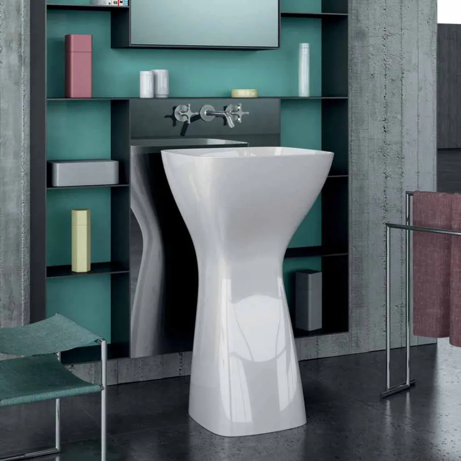 Lavabo de cerámica moderno independiente hecho en Italia, Firmino viadurini