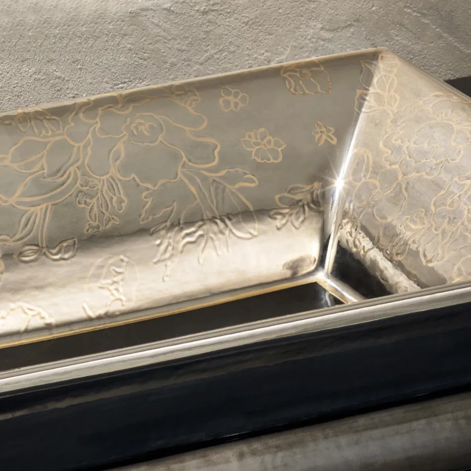 Lavabo de arcilla refractaria fundido a mano con decoraciones de colores Made in Italy - Aulente viadurini