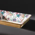 Lavabo de arcilla refractaria fundido a mano con decoraciones de colores Made in Italy - Aulente viadurini