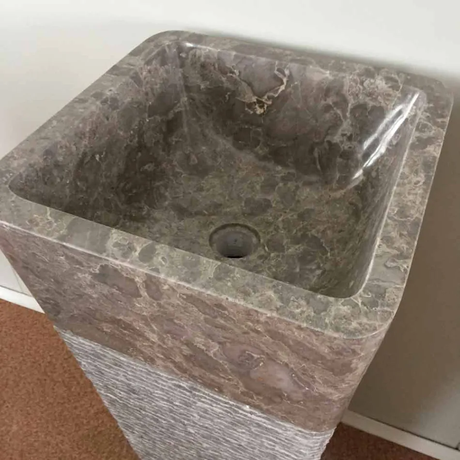 Lavabo de pedestal gris en piedra Taffy, pieza única viadurini