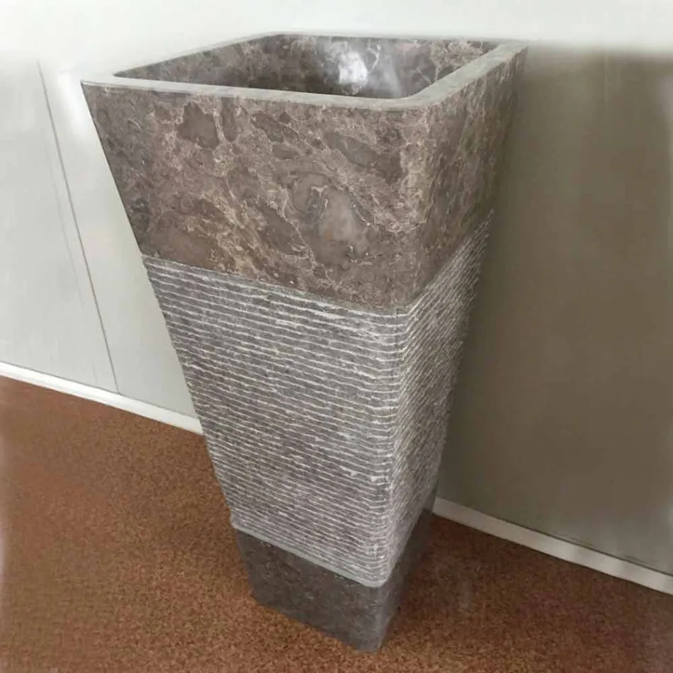 Lavabo de pedestal gris en piedra Taffy, pieza única viadurini