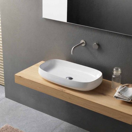 Lavabo sobre encimera de cerámica blanca de diseño moderno Made in Italy - Tune1 viadurini