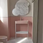 Lavabo de cerámica con estructura al suelo con estante Made in Italy - Graffa viadurini