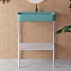 Lavabo de cerámica con estructura al suelo con estante Made in Italy - Graffa viadurini