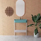 Lavabo de cerámica con estructura al suelo con estante Made in Italy - Graffa viadurini