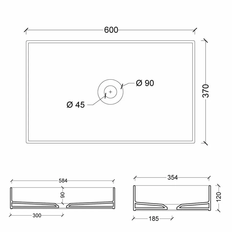 Lavabo de cerámica de diseño moderno Sun 60x37, hecho en Italia viadurini