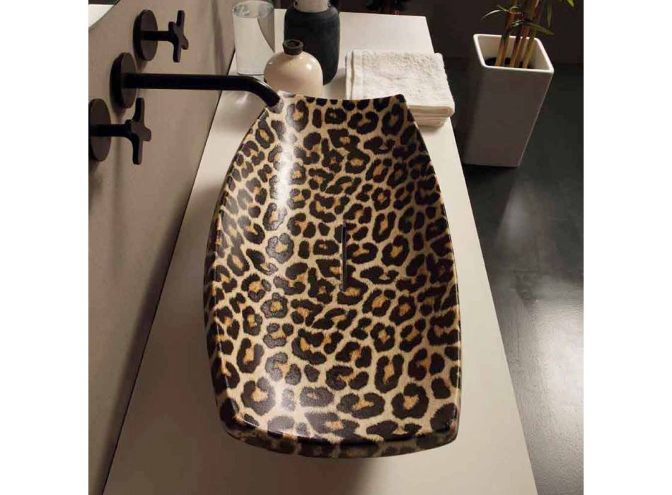 Lavabo sobre encimera de cerámica de guepardo hecho en Italia por Laura viadurini