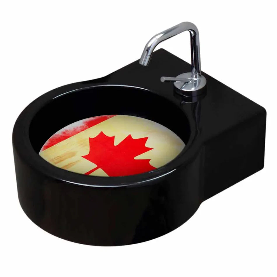 Lavabo / suspensión independiente de cerámica negra fabricado en Italia Tor viadurini