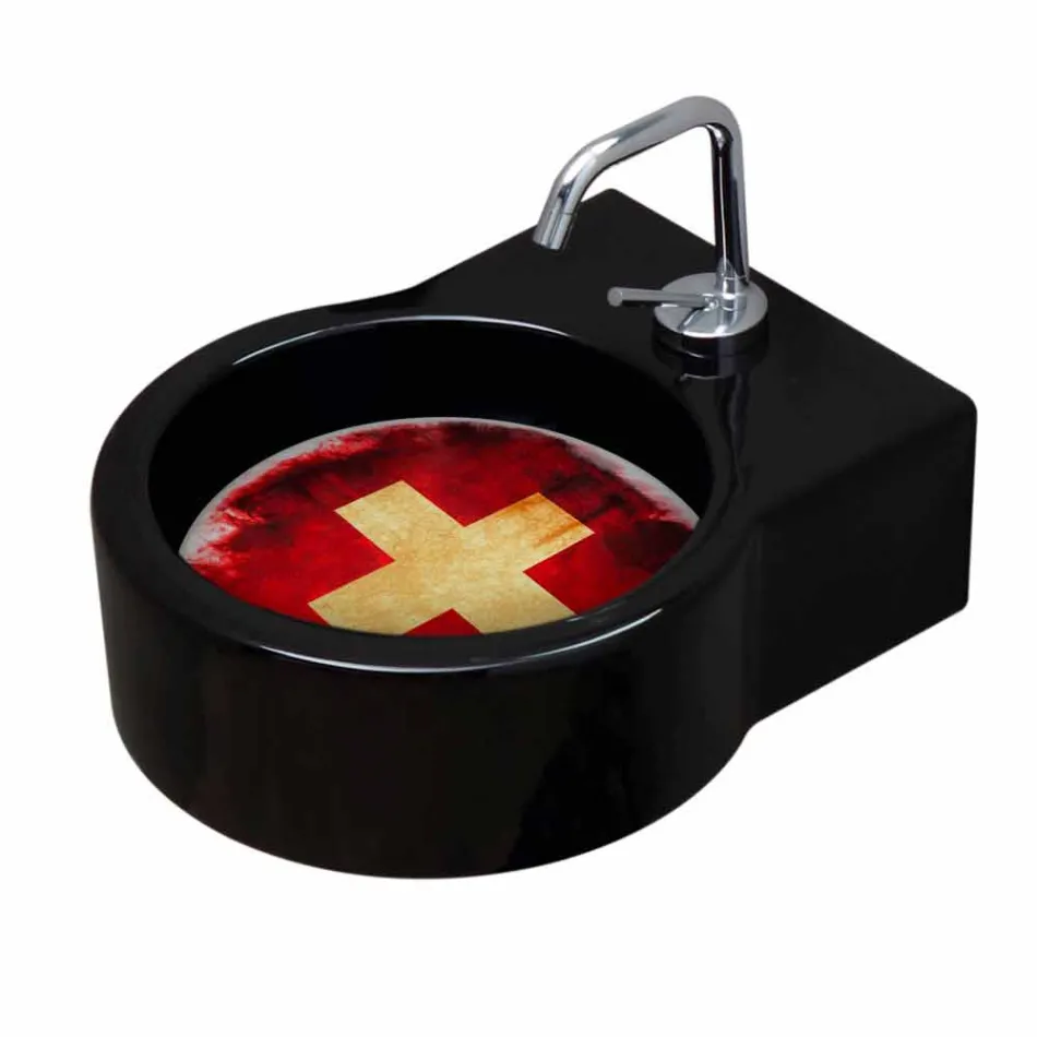 Lavabo / suspensión independiente de cerámica negra fabricado en Italia Tor viadurini