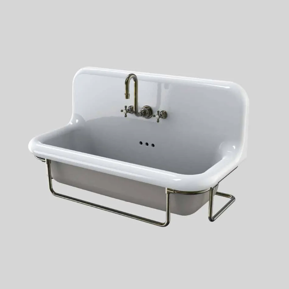 Lavabo de cerámica rectangular con base de metal suspendido Felipe viadurini