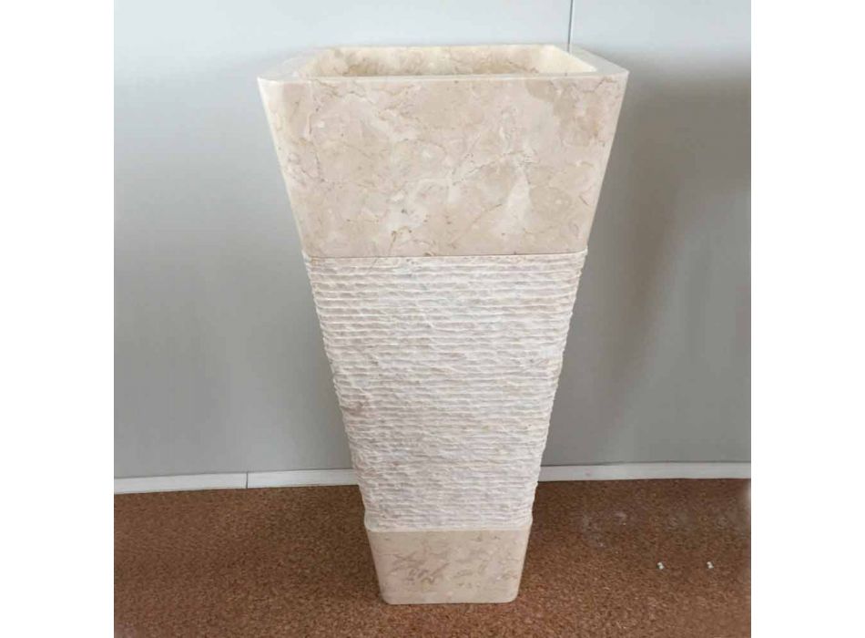 Lavabo en piedra natural, columna Robin, pieza única blanca. viadurini