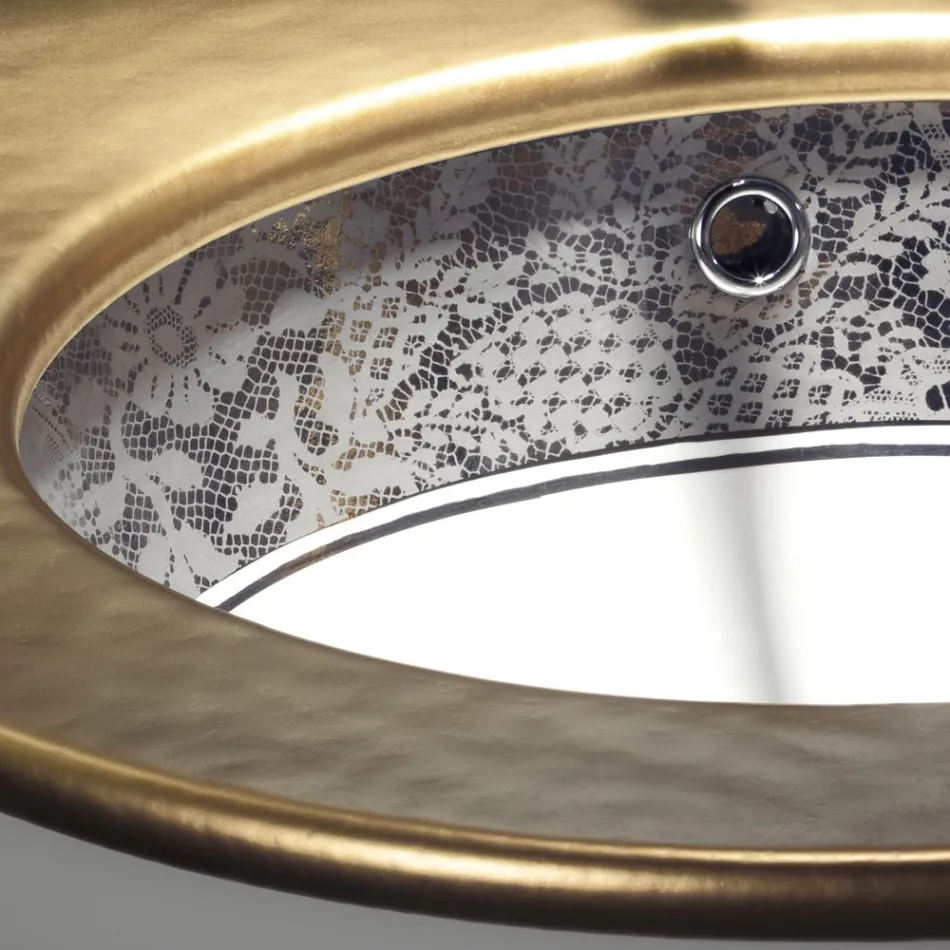 Fregadero empotrado en Fire Clay con banda de encaje de platino Made in Italy - Erioli viadurini