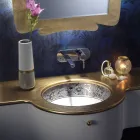 Lavabo encastrable de arcilla refractaria con banda de encaje de platino Made in Italy - Erioli viadurini