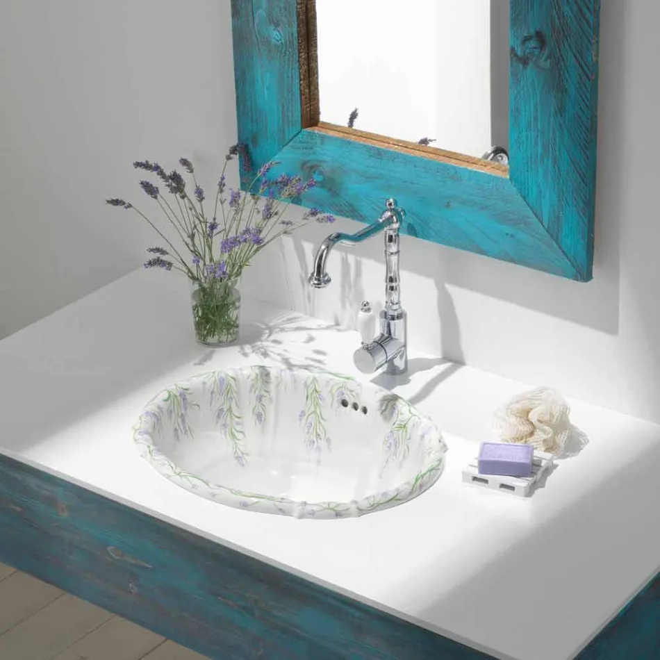 Lavabo empotrado de porcelana clásica hecho a mano en Italia, Santiago viadurini