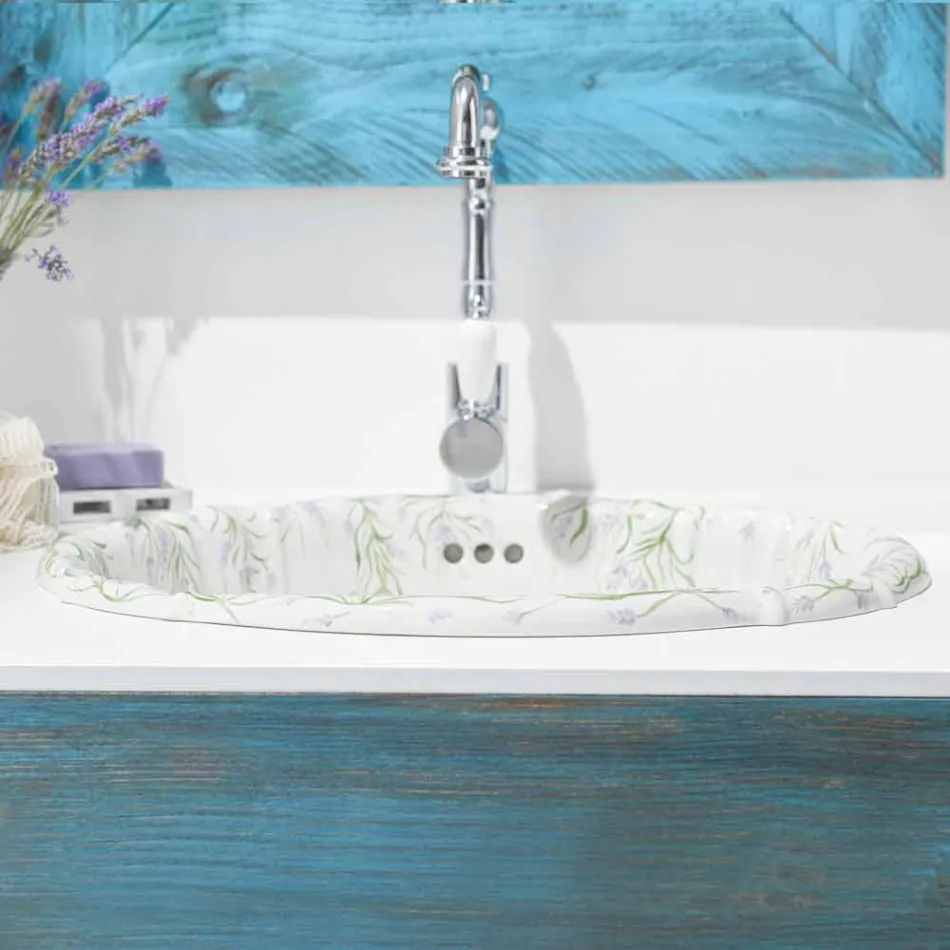 Lavabo empotrado de porcelana clásica hecho a mano en Italia, Santiago viadurini