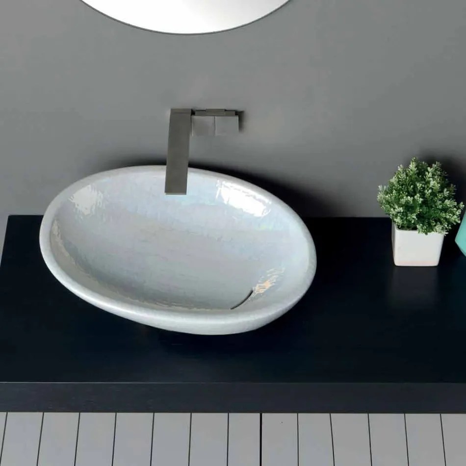 Lavabo sobre encimera de nácar con diseño moderno hecho en Italia Glossy viadurini