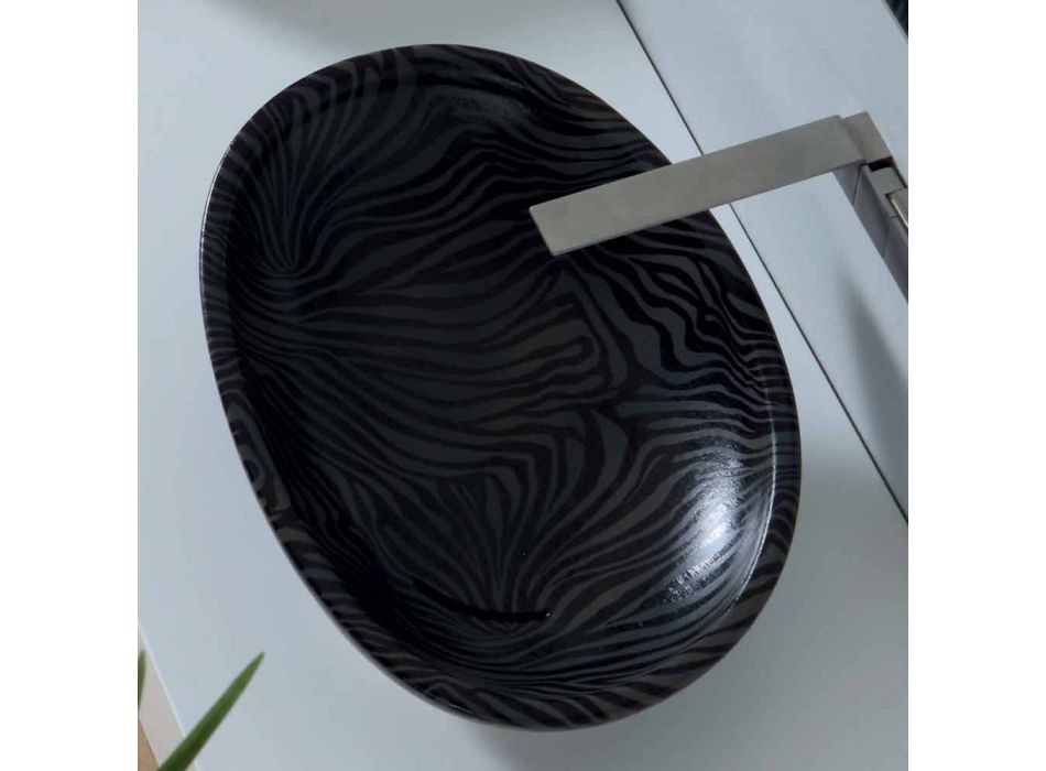 Lavabo moderno de encimera de cerámica con cerámica de color plateado hecho en Italia Glossy viadurini